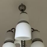 Lampadario Di Design Anni 70 3 Luci In Vetro E Acciaio Modernariato Vintage