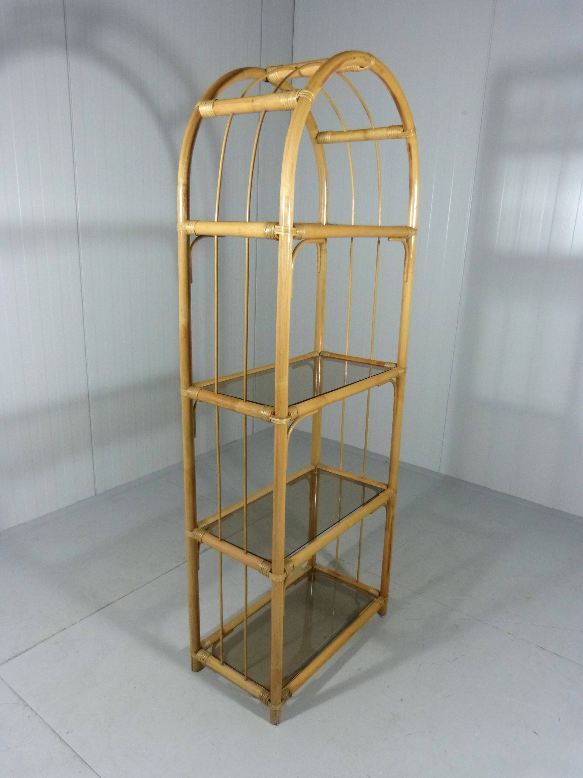 Rattan & smoked glass display rack 1970’s