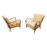 Armchairs in Wood and Yellow Fabric from Paolo Buffa, 1940s, Set of 2