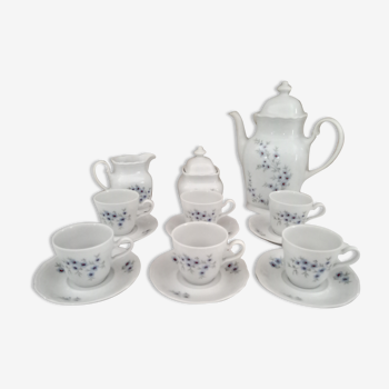 Vintage coffee service 15 pieces in white porcelain Bavariadecor small blue flowers