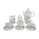 Vintage 15-piece coffee set in white porcelain Bavaria with small blue flowers