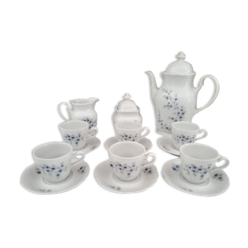 Vintage 15-piece coffee set in white porcelain Bavaria with small blue flowers