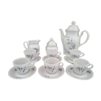 Service à café vintage 15 pièces en porcelaine blanche Bavariadécor petites fleurs bleues