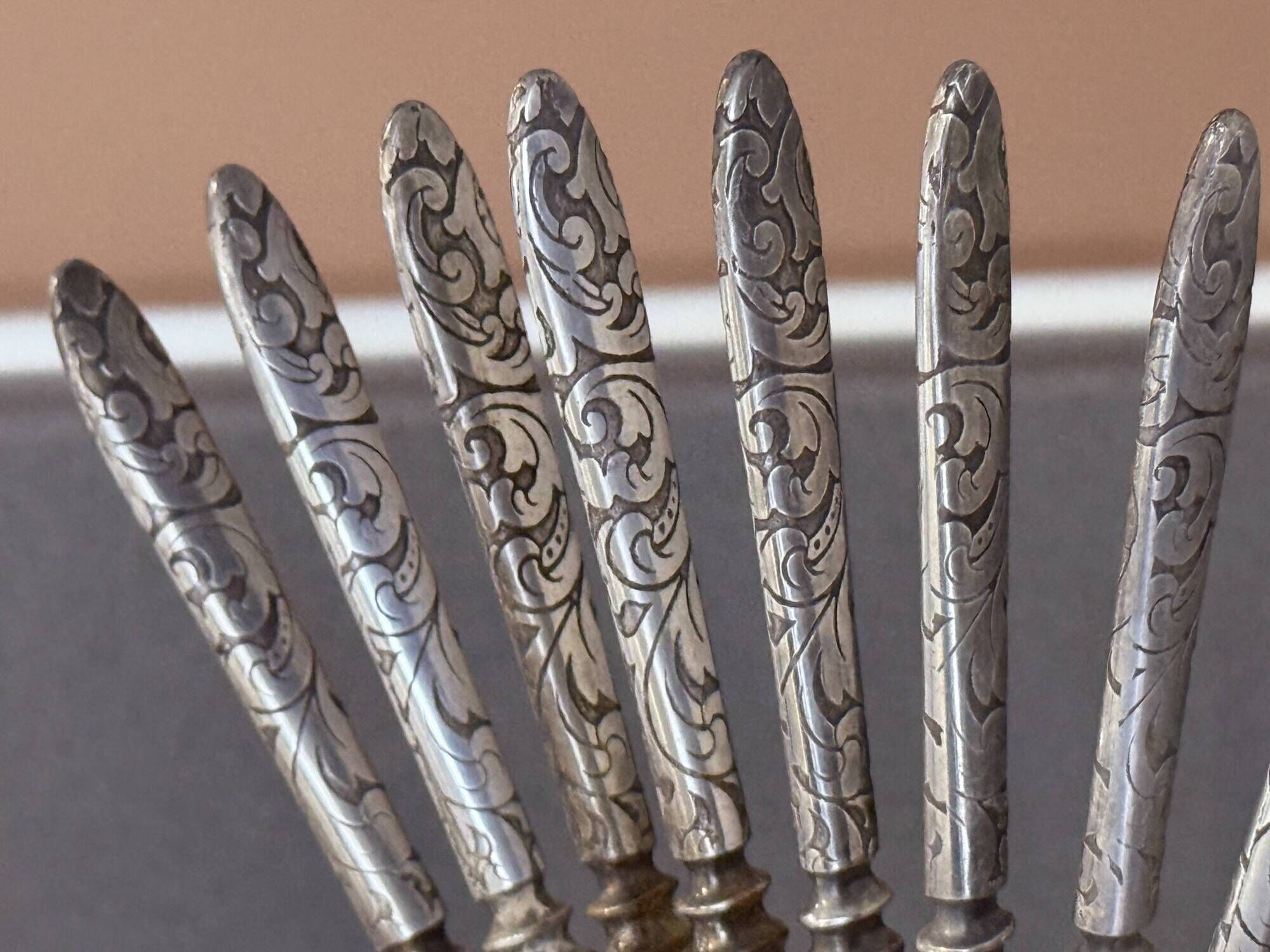 Rare Antique Art Nouveau Knife Set, Silver Plated 12 Fruit Knifes & Decor Stand