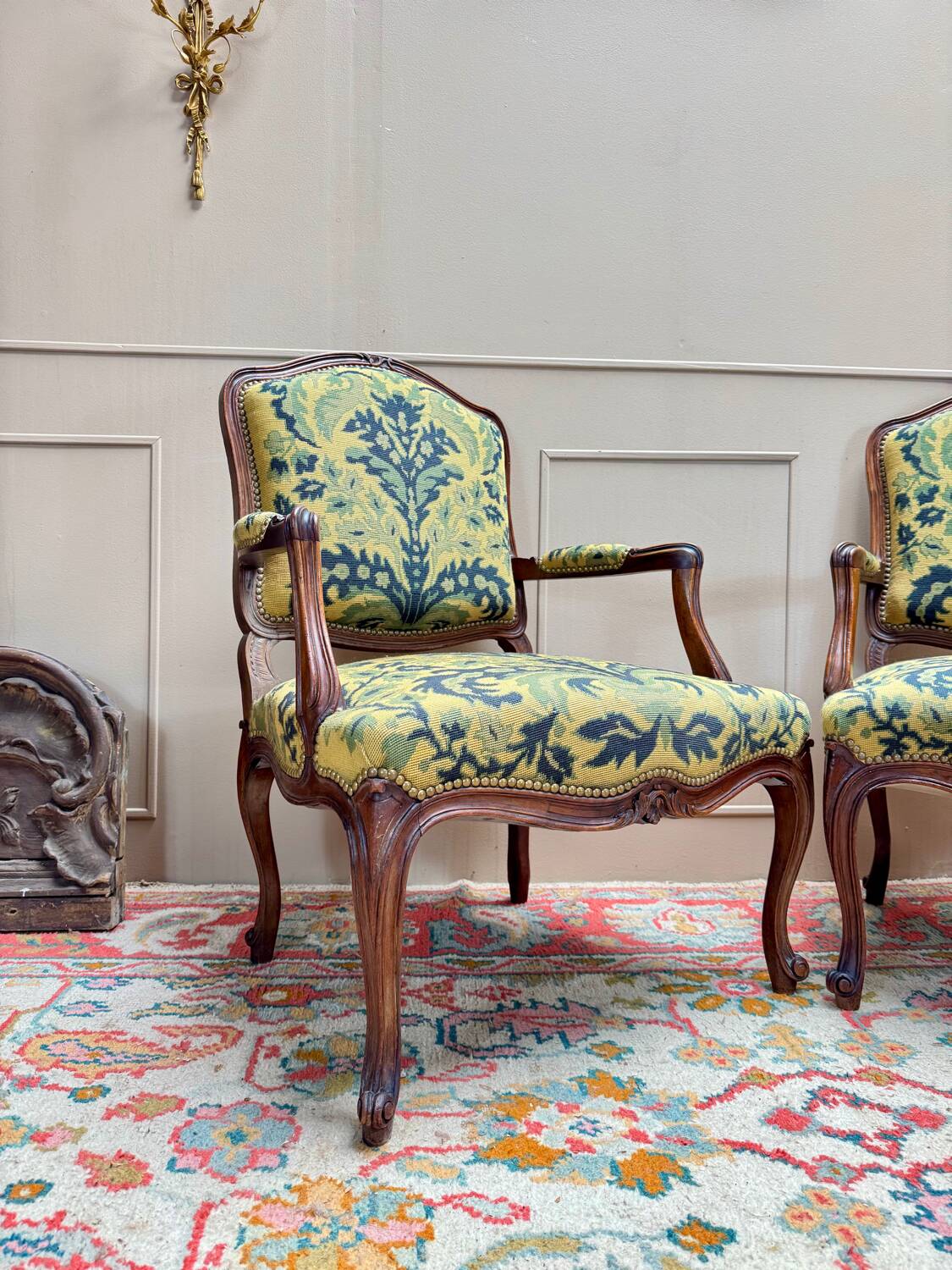 Pair of Louis XV Style Walnut Armchairs, 19th Century