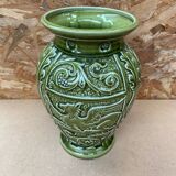 Antique ironstone vase green ceramic relief decor made in england vintage