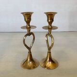 Pair of small brass heart candlesticks