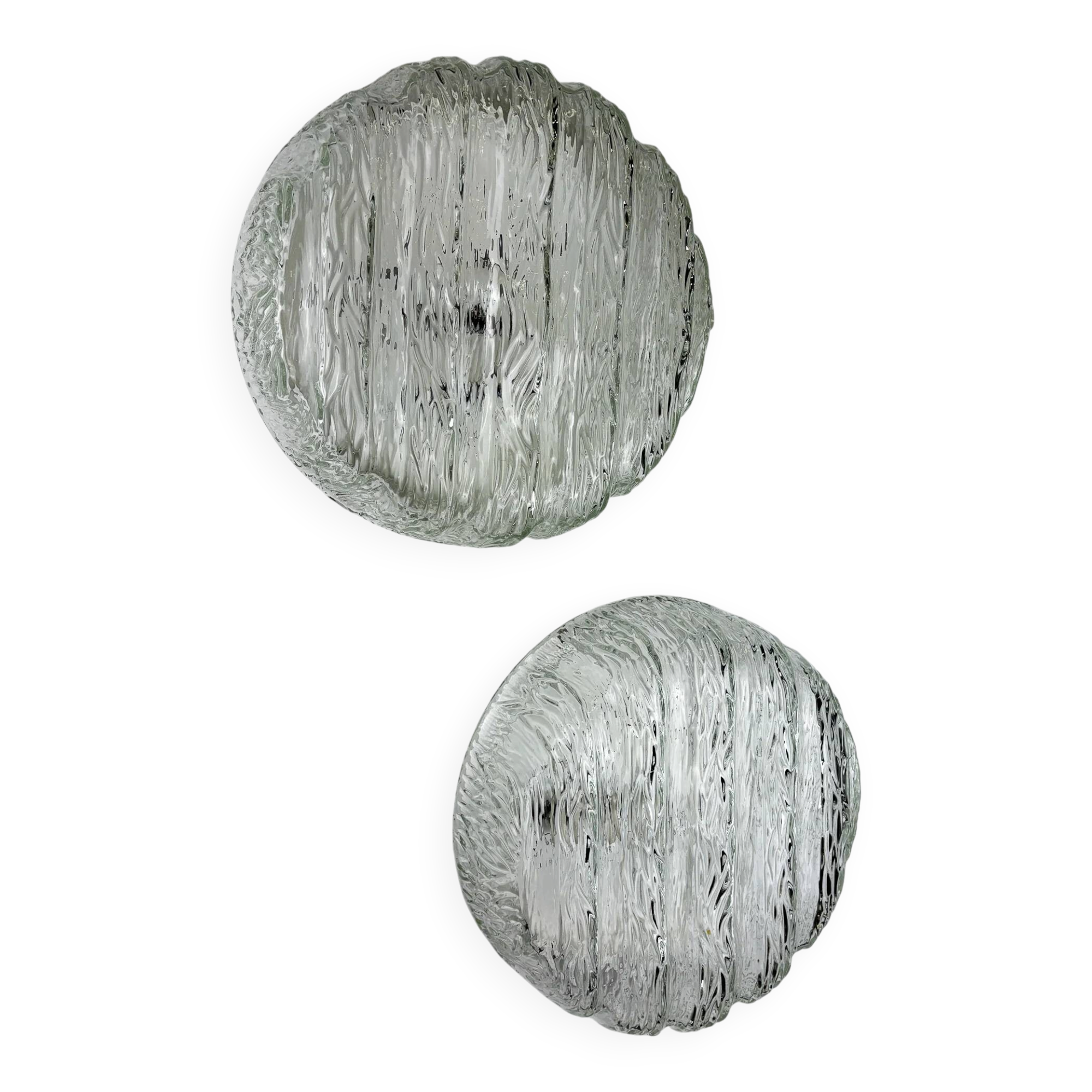 Pair of frozen glass round sconces, Germany, 1960s