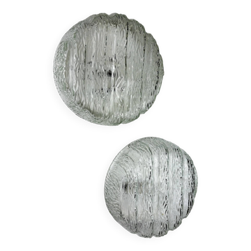 Pair of frozen glass round sconces, Germany, 1960s