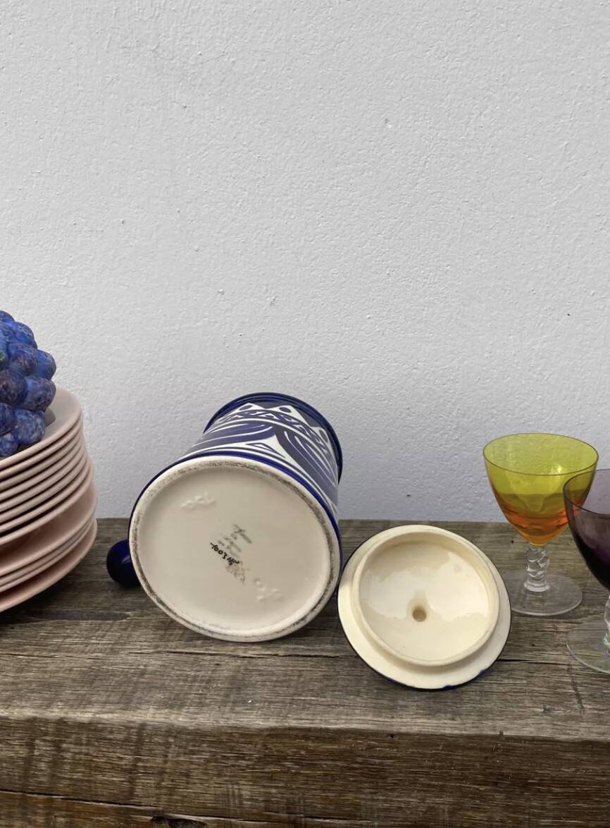 Blue and white ceramic teapot