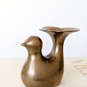 Candle holder or bird soliflore in brass, mid-century design from the 1960s.