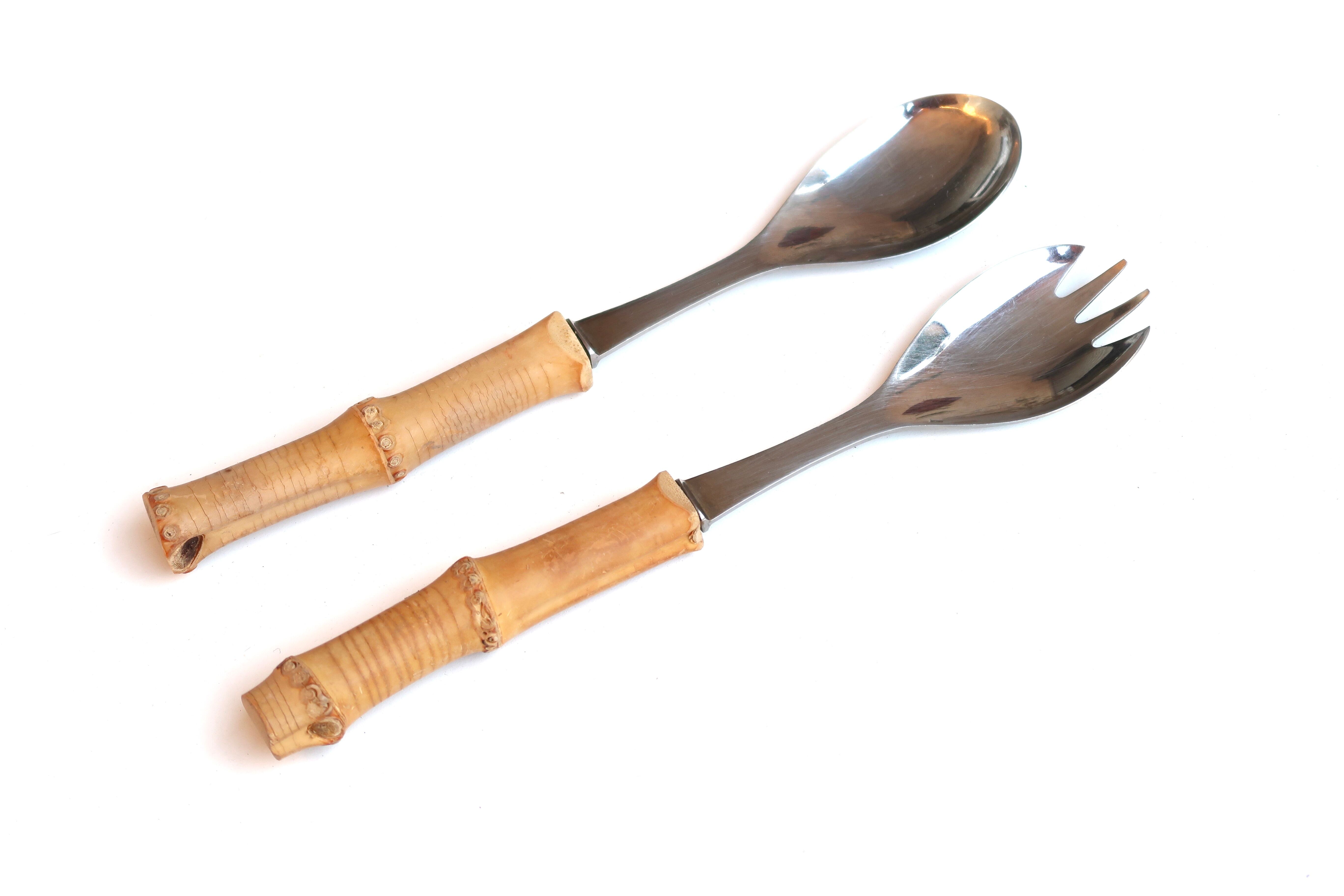 Salad cutlery with bamboo handle, 50s