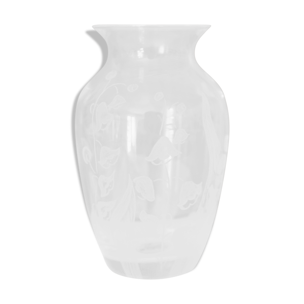 Vase cristal d’Arque gravé fleurs France — Beyit