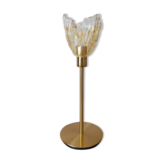 Lampe à poser globe drappé ambre et citrine dlg Murano