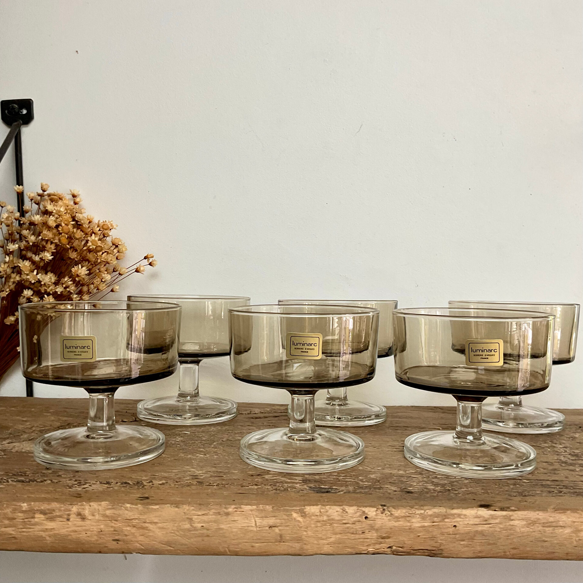 6 vintage smoked glass coupes model "Sweden" France