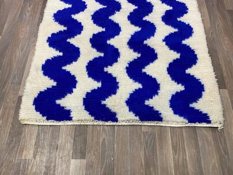 Handmade natural wool rug in blue