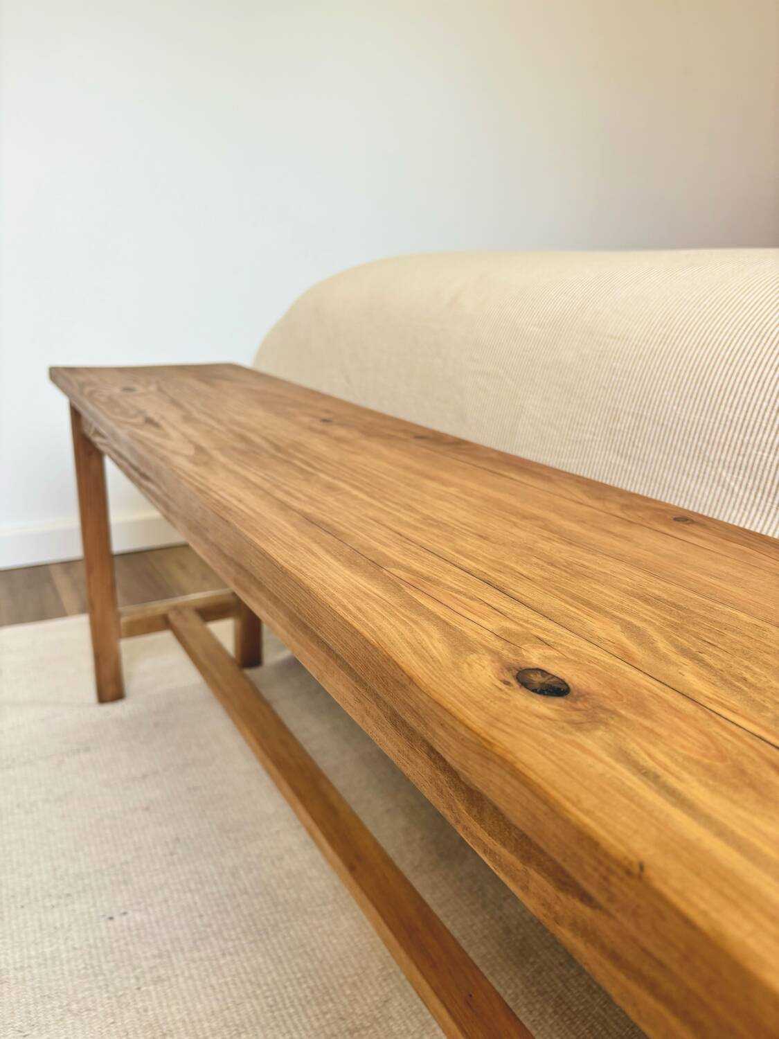 Vintage farm bench, old solid wood, renovated