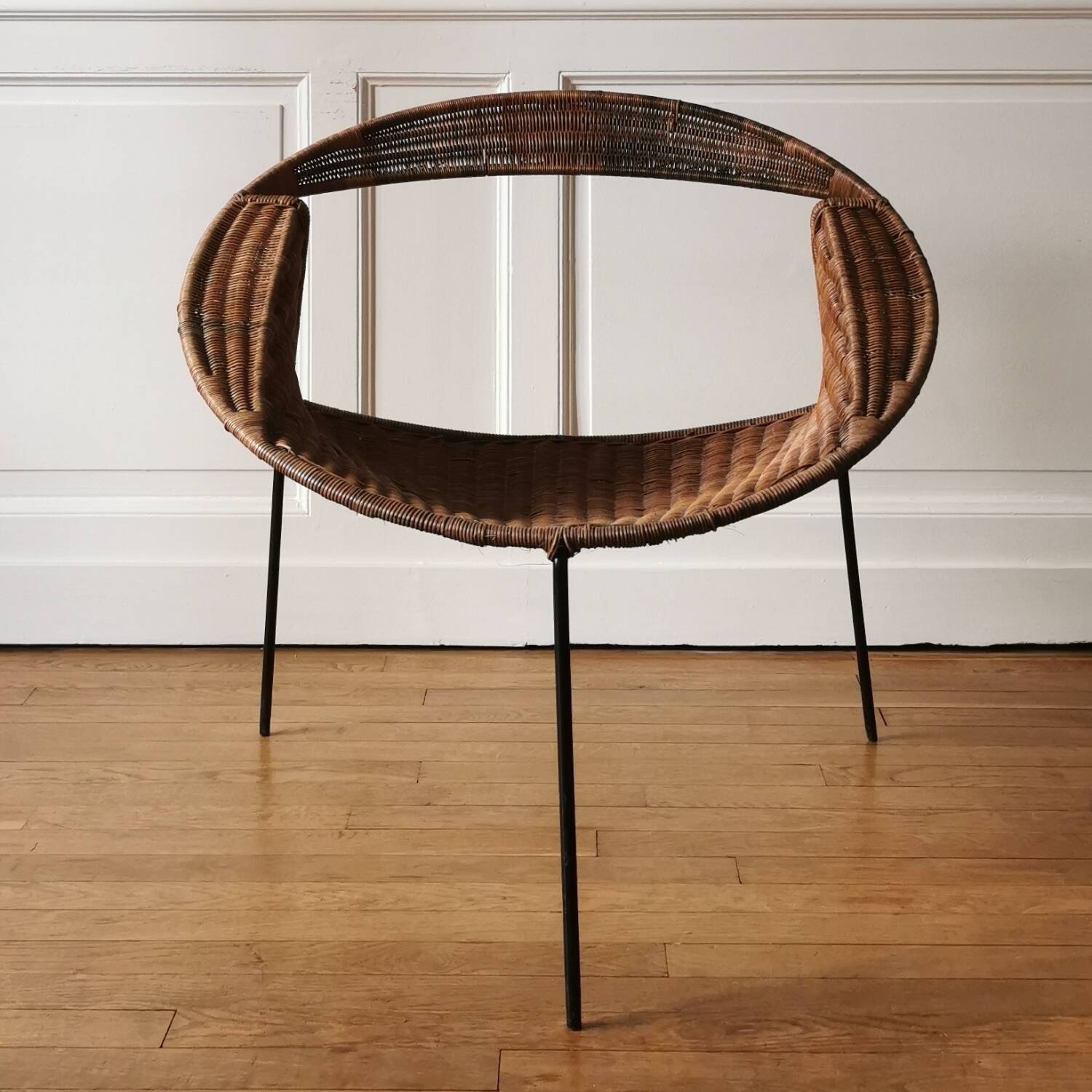 Rush rattan armchair, design by Maurizio Tempestini for Rima, 1960.