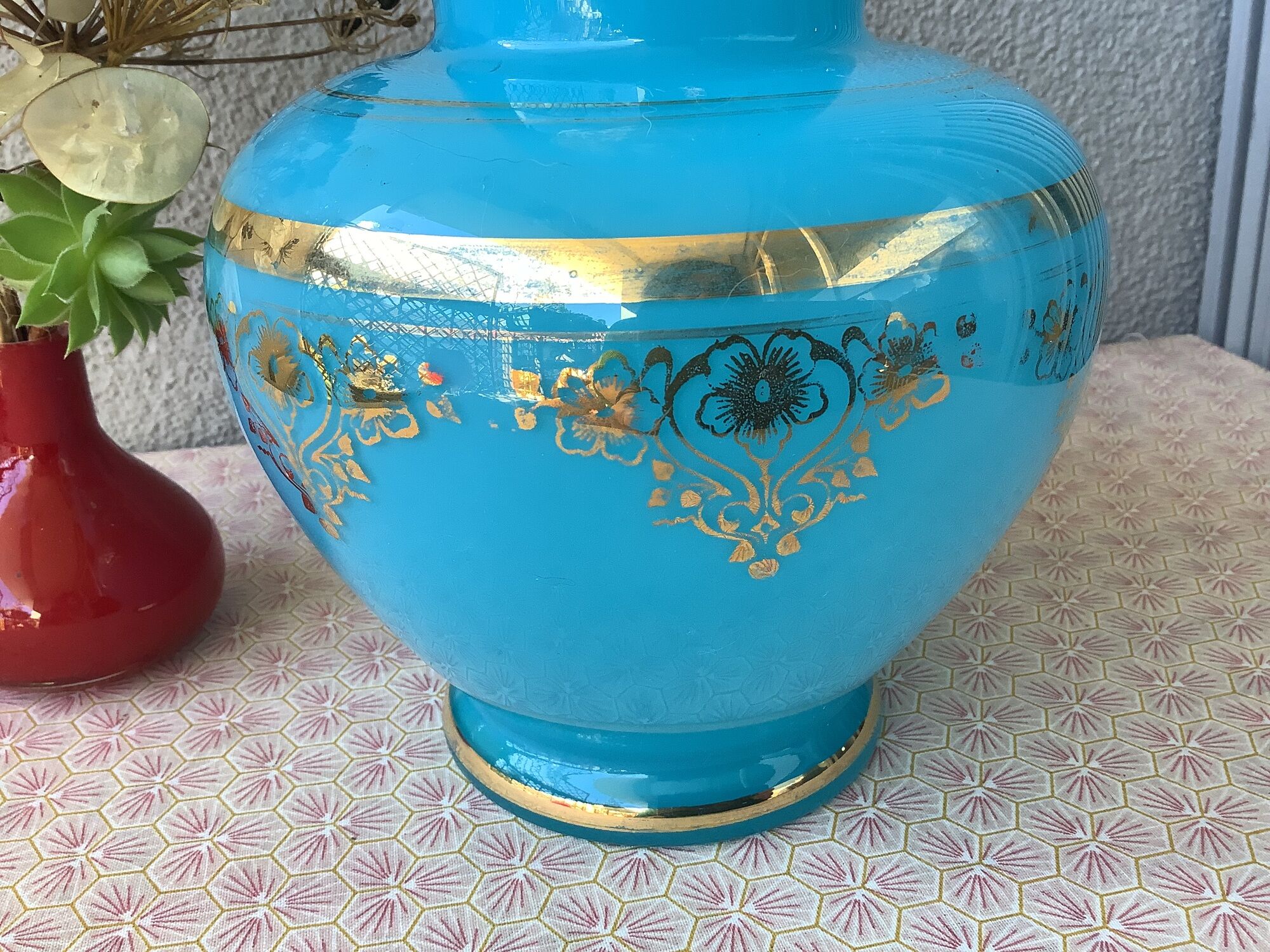 Florentine blue opaline vase Italy - Mid Century
