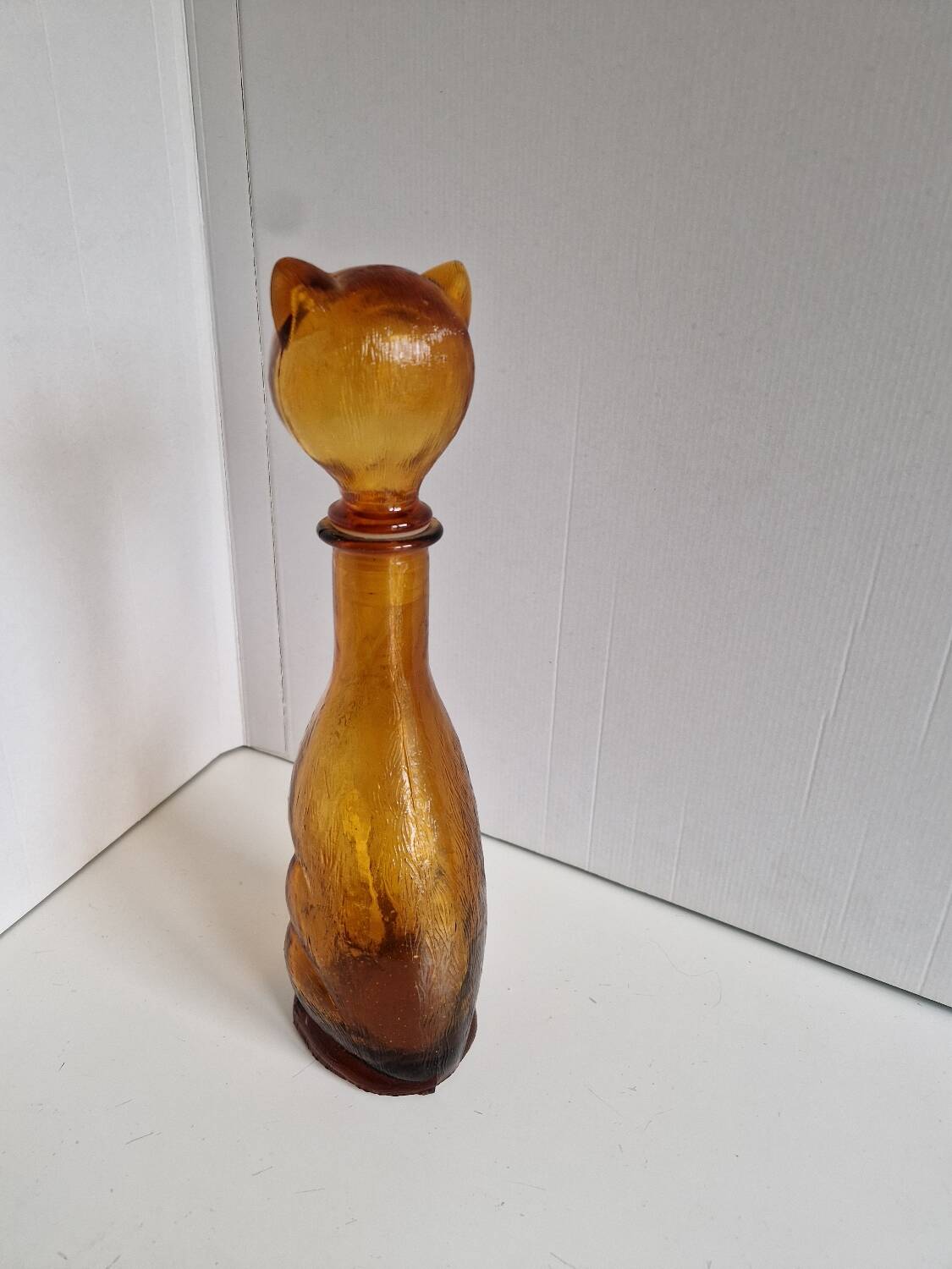 Vintage Empoli Amber Glass Cat Shaped Bottle