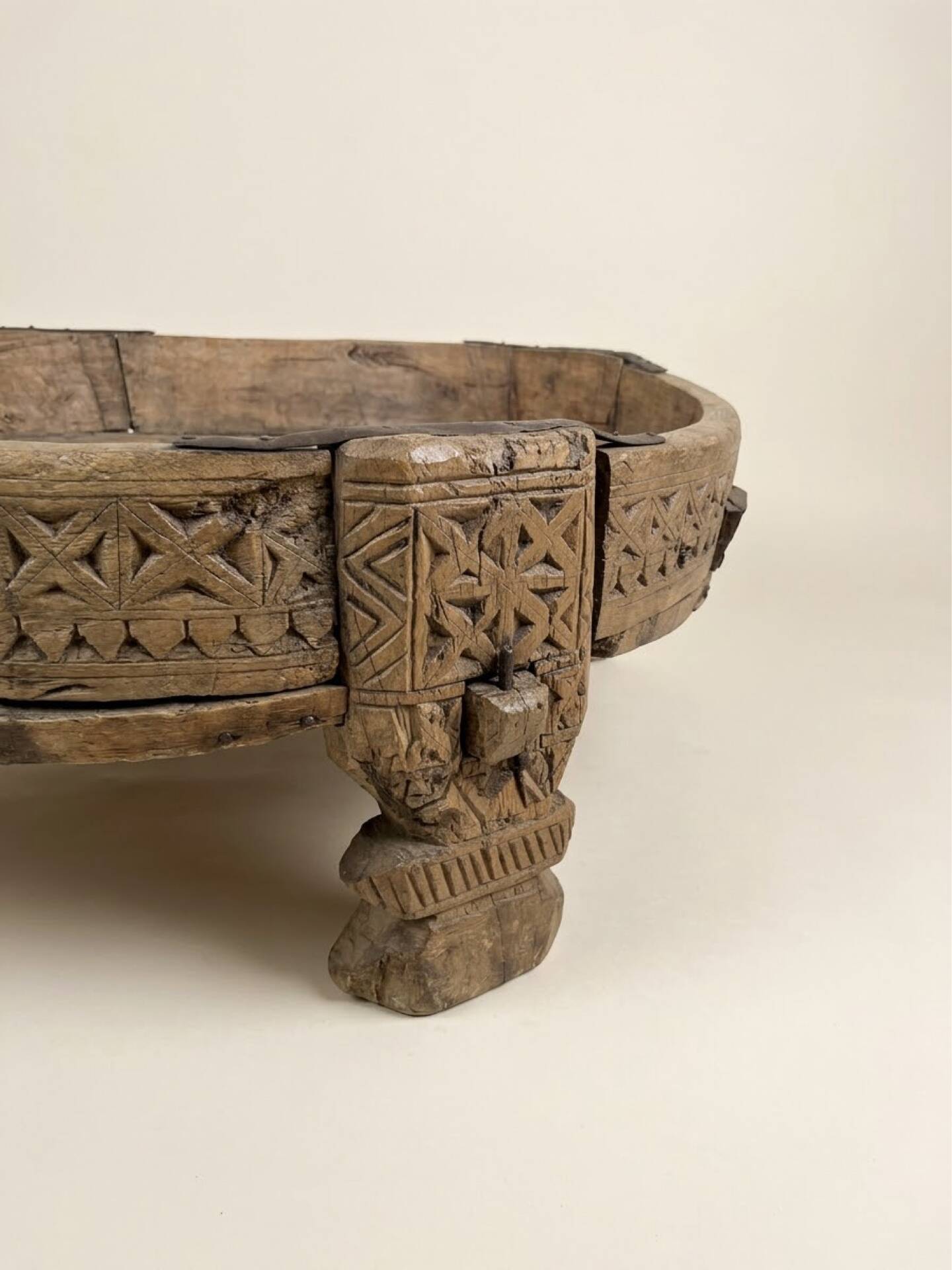 Indian Low Table Chakki Antique, Solid Wood
