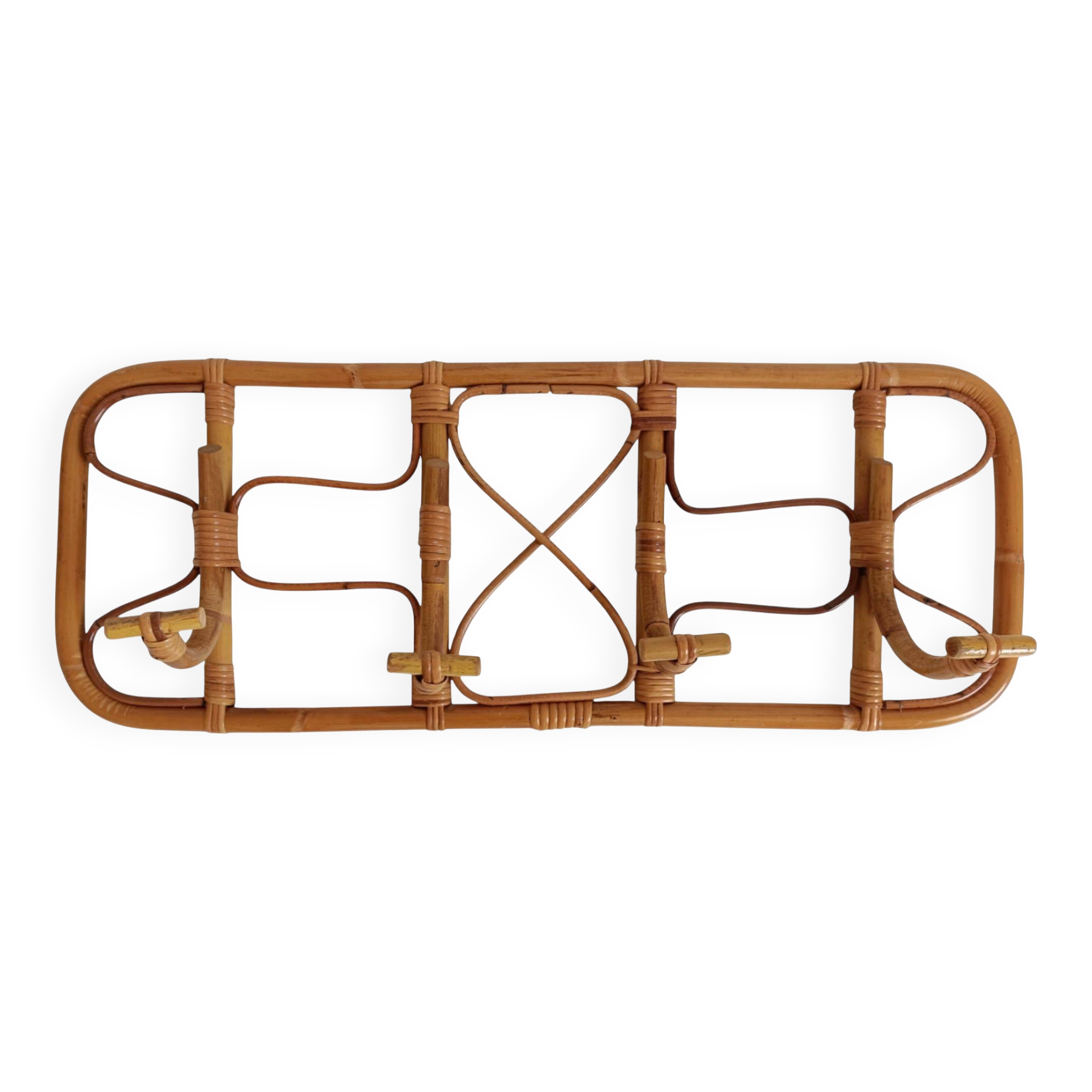 Mid-Century Extra-Large Bamboo & Rattan Coat Rack, Tito Agnoli Style