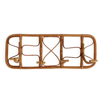 Porte-manteau en bambou et rotin extra-large de style mi-siècle, style Tito Agnoli