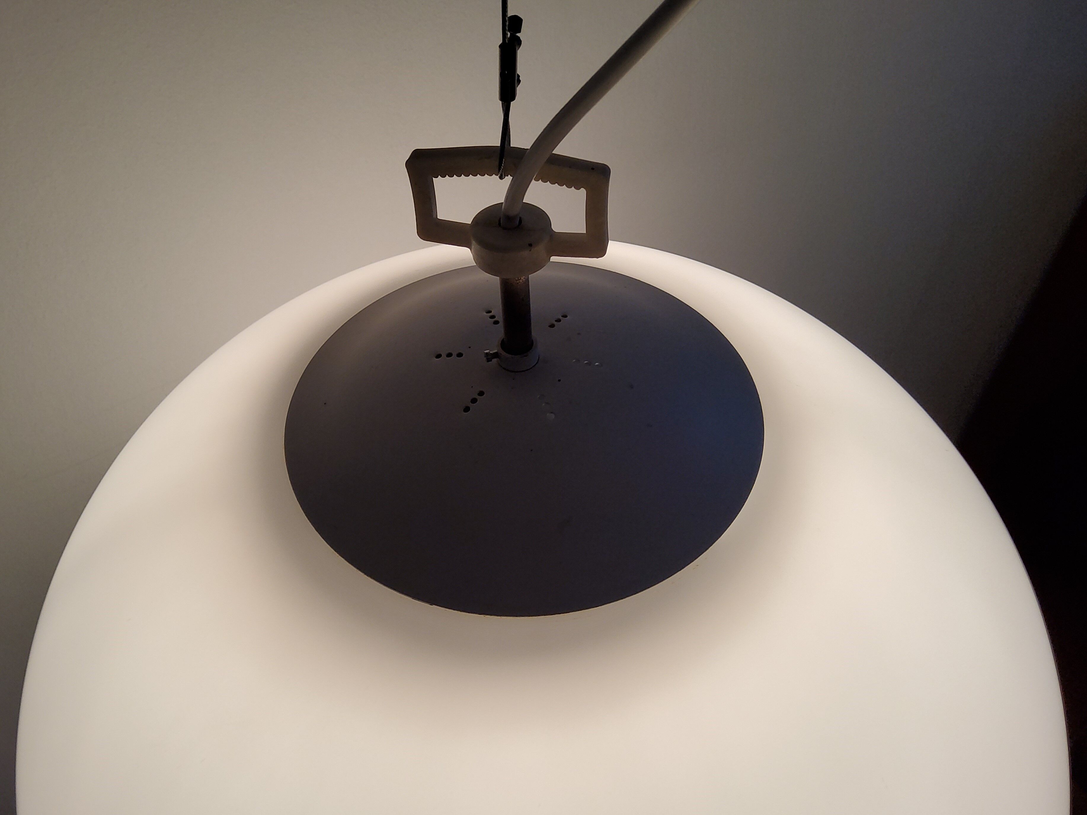 Opaline glass globe pendant lamp, 1960's