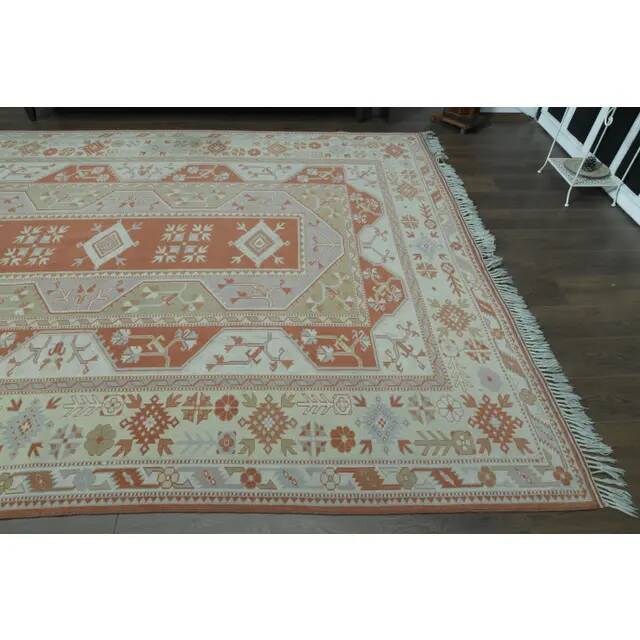 1970s Vintage Turkish Handmade Wool & Cotton Orange Area Rug 254x358