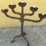 Wrought iron candlestick of castle - 5 branches aligned