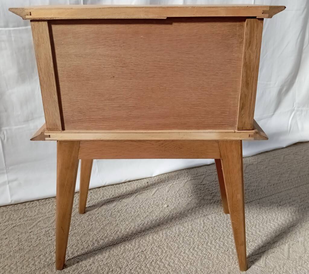 1950s oak bedside table with crossbars