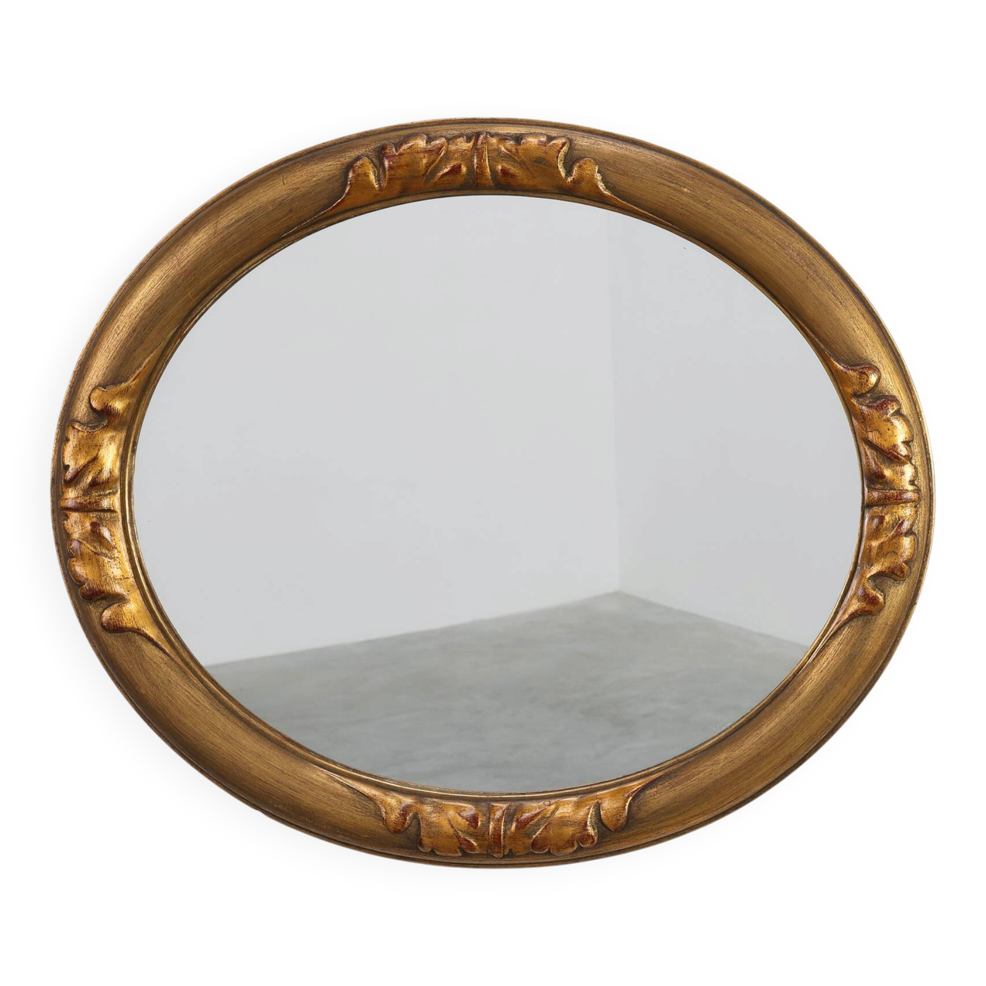 Art Deco oval gilt oak mirror, Belgium 1920s