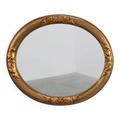 Miroir ovale en chêne doré Art Déco, Belgique années 1920