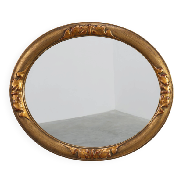 Miroir ovale en chêne doré Art Déco, Belgique années 1920