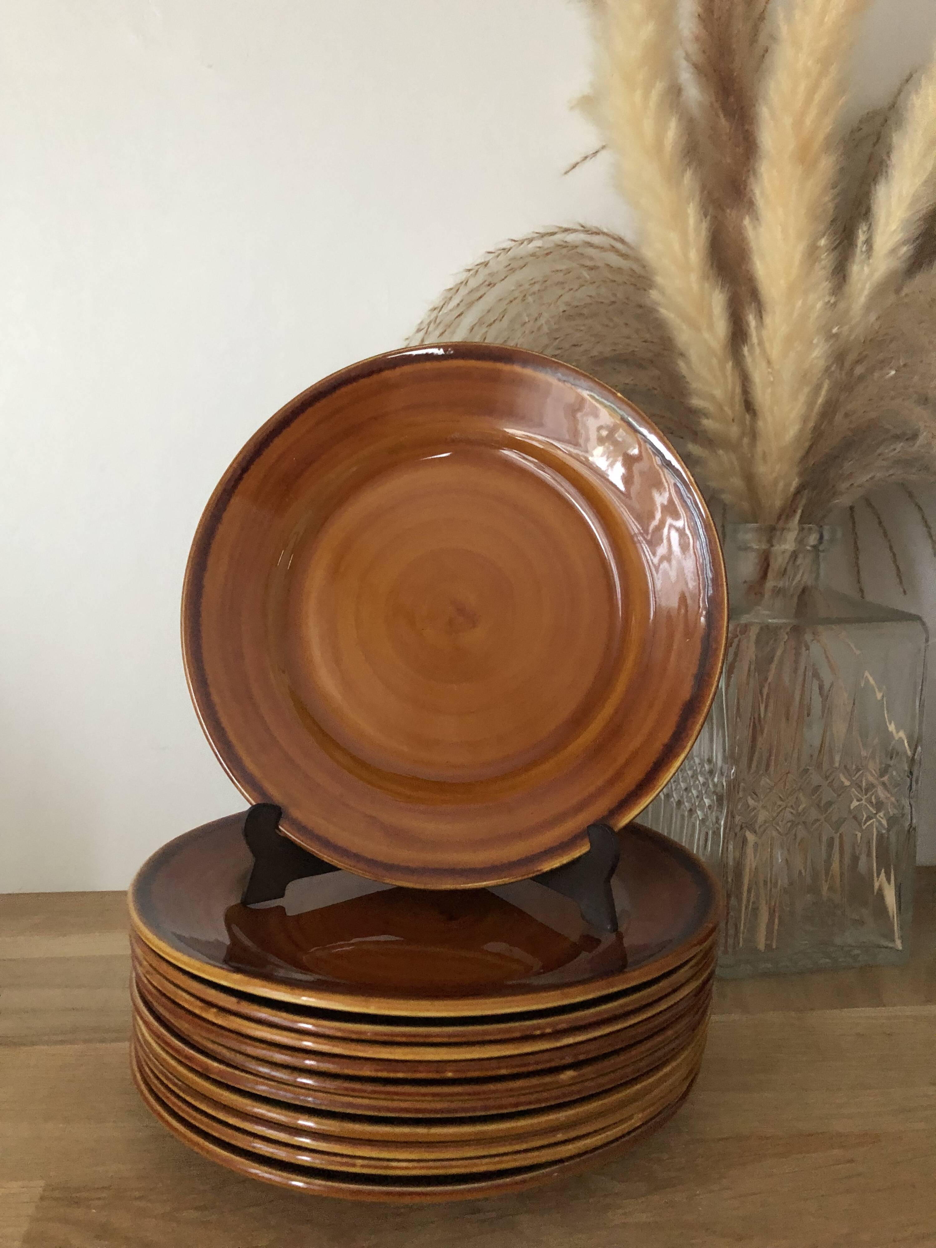 Vintage set of 11 brown dessert plates Lunéville