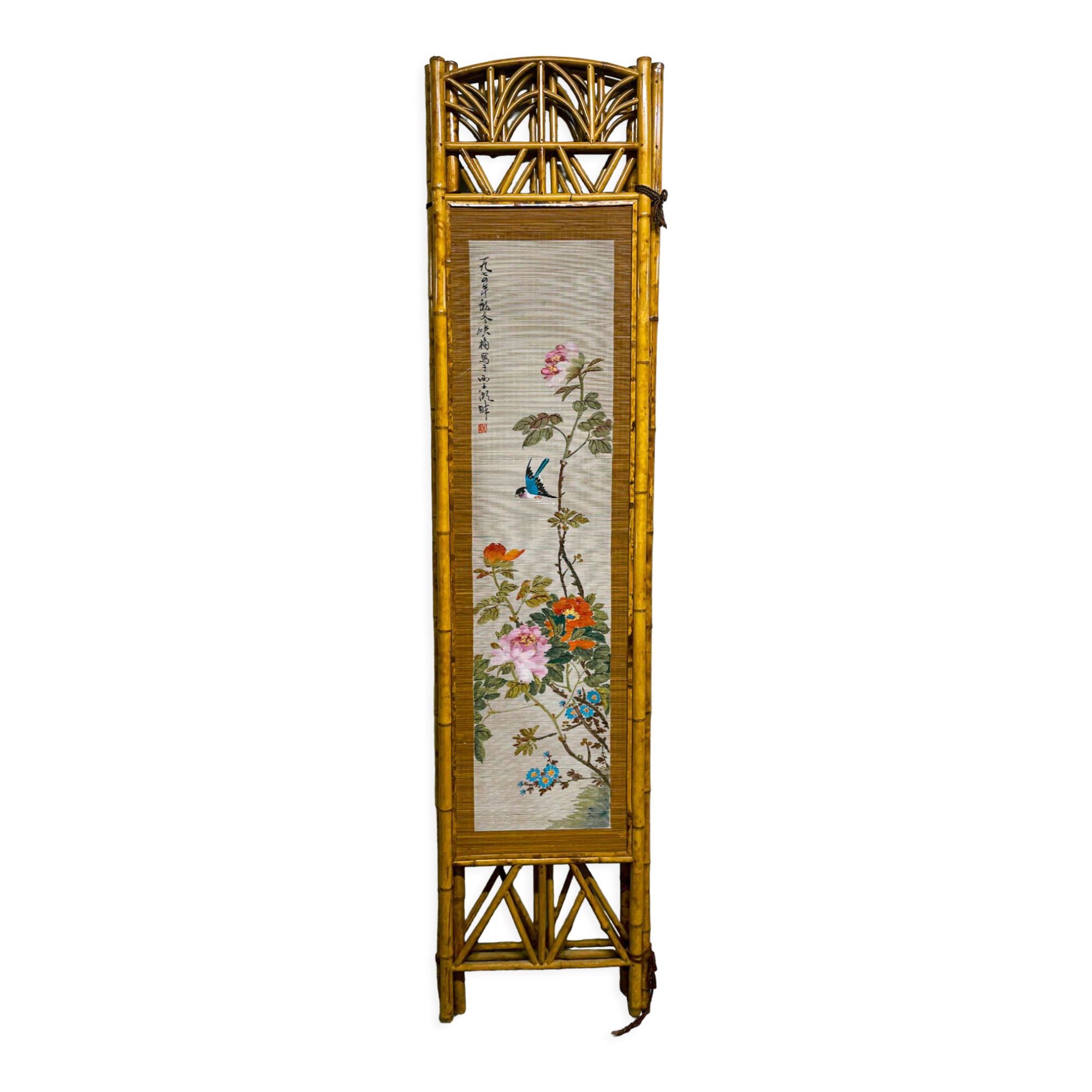 Vintage screen in bamboo handmade painting