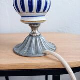 Pair of French Vintage Nightstand Lamps – Hand-Painted Porcelain & Pewter