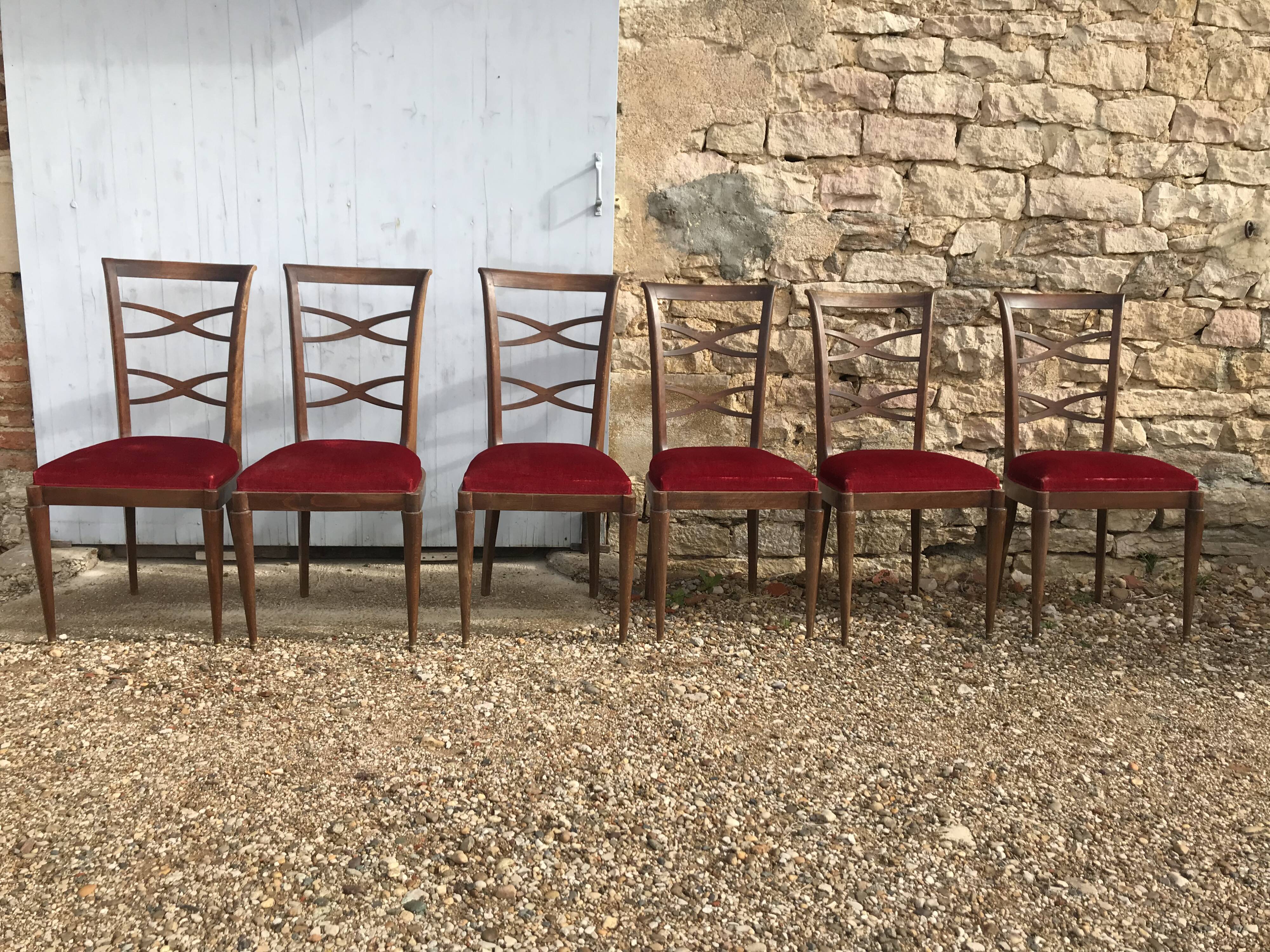 6 chairs art deco red velvet