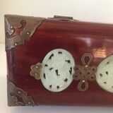 Chinese jewelry box in brass and Jade Mahogany wood