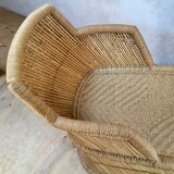 Honeycombed chaise longue bamboo and vintage rattan