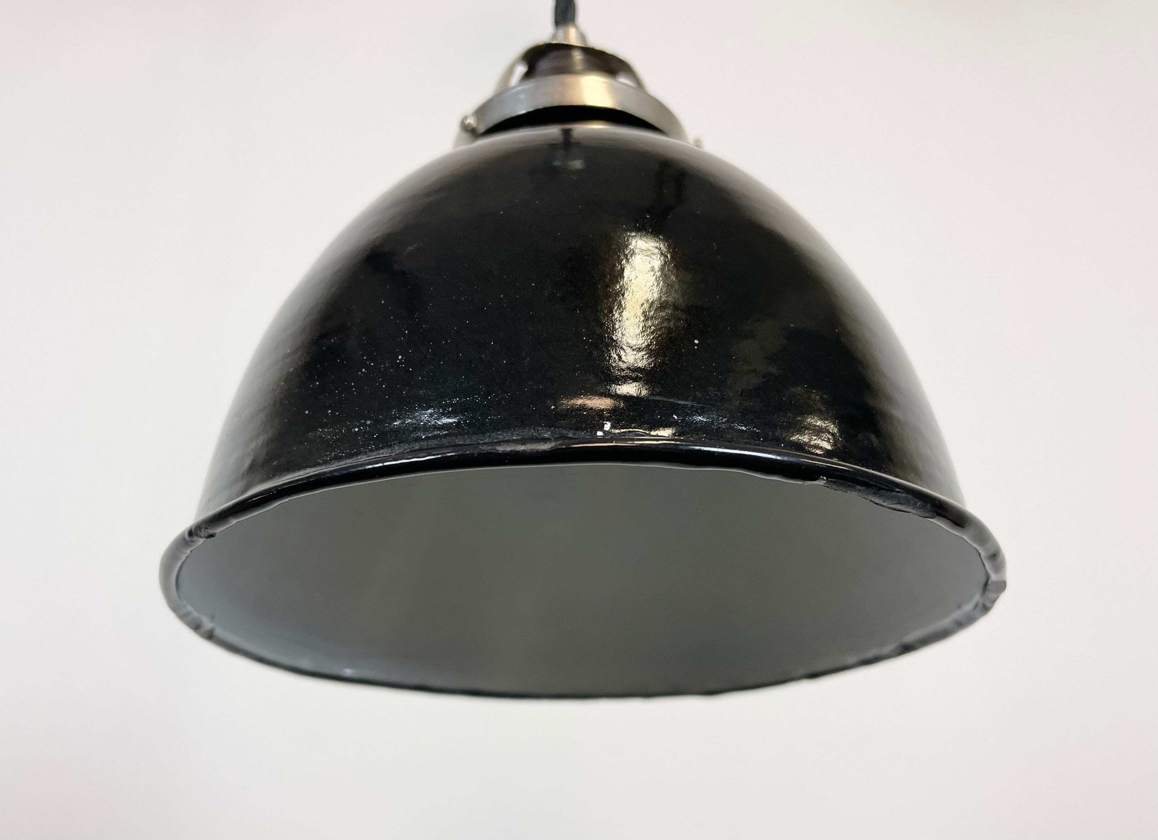 Industrial black enamel pendant lamp, 1950s