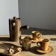 Set of 10 cups and 7 saucers ochre stoneware H7