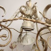 Hand-forged vintage pendant lamp with porcelain roses, Denz Neheim Hüsten
