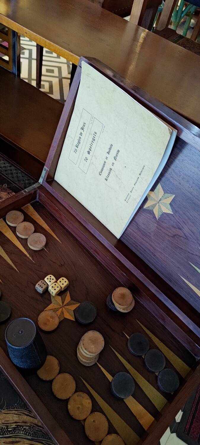Marine marquetry backgammon set