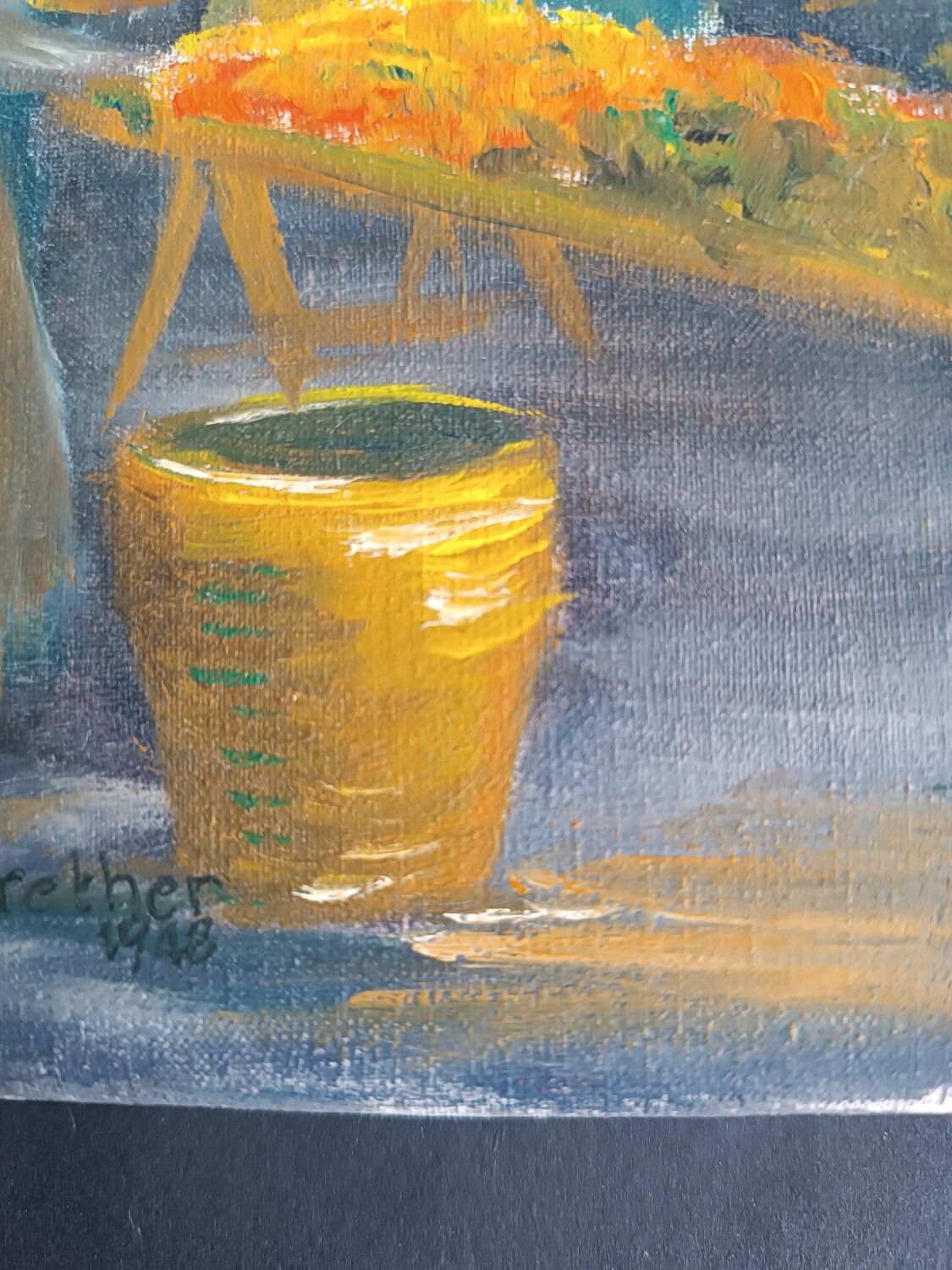 Original oil painting, Provençal market in Nice, France, Grether, 1948