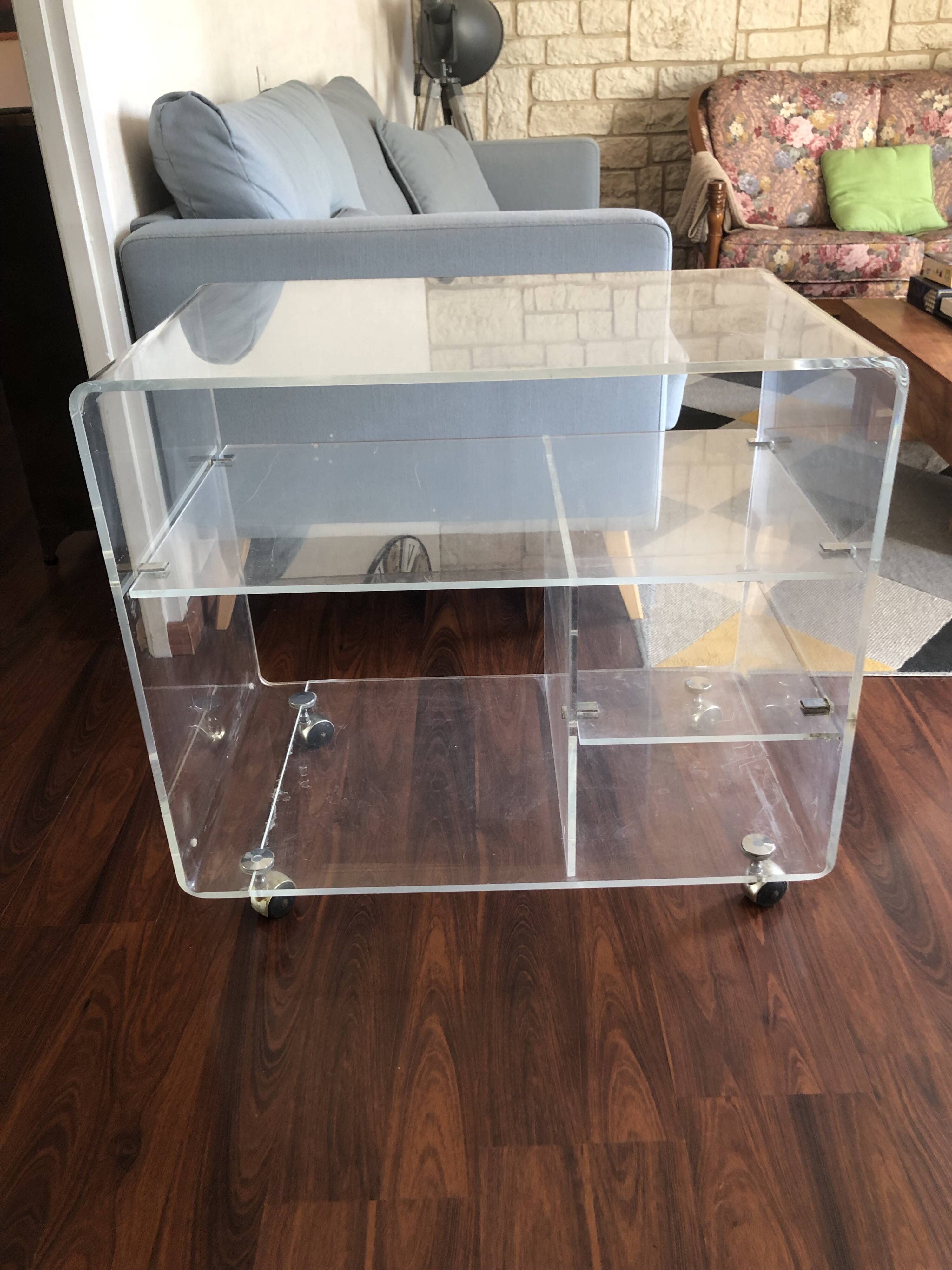 Designer TV unit David Lange vintage Plexiglas