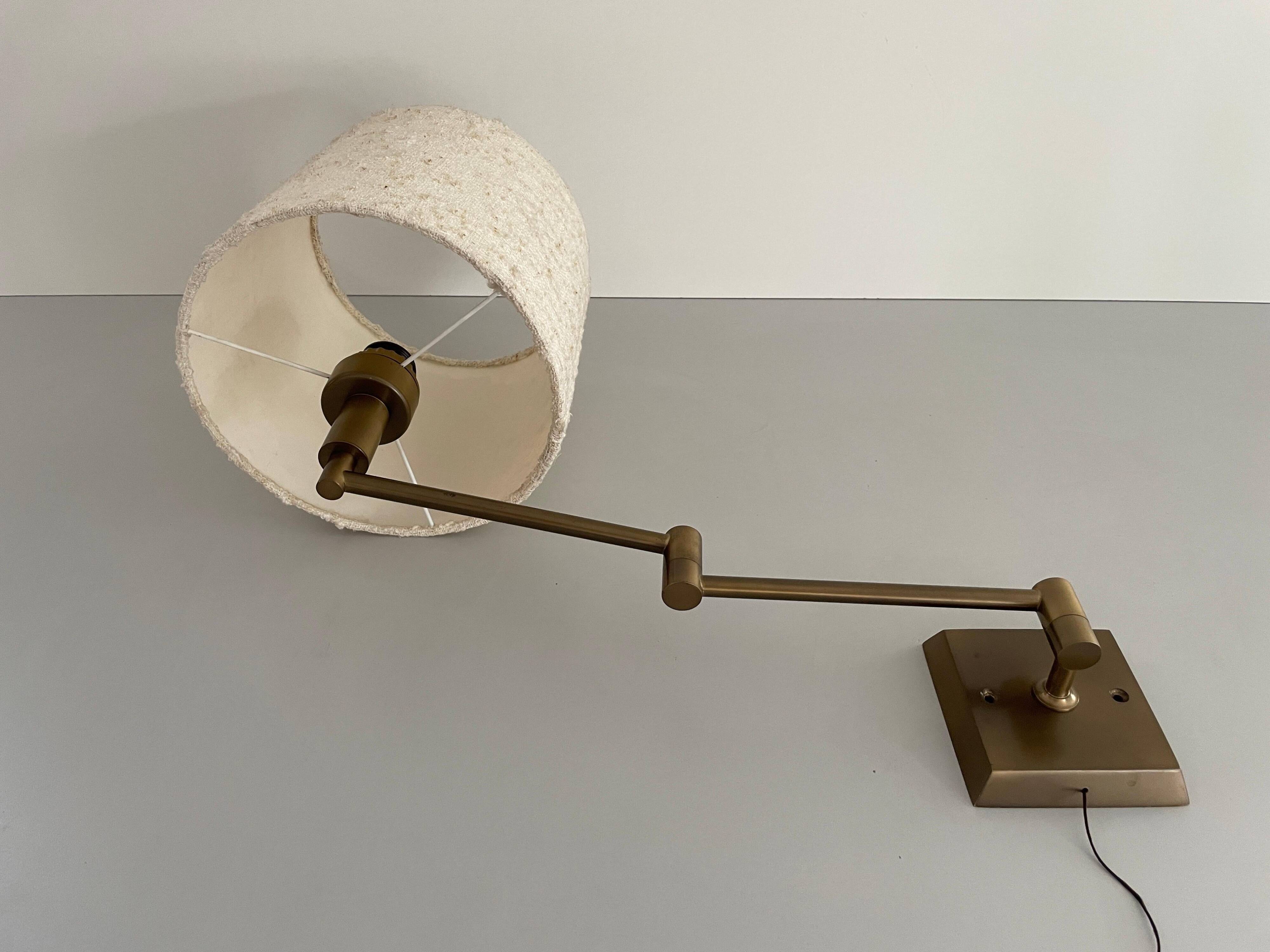 Adjustable brass wall lamp with fabric shade, Danish design, 1970s, Denmark.