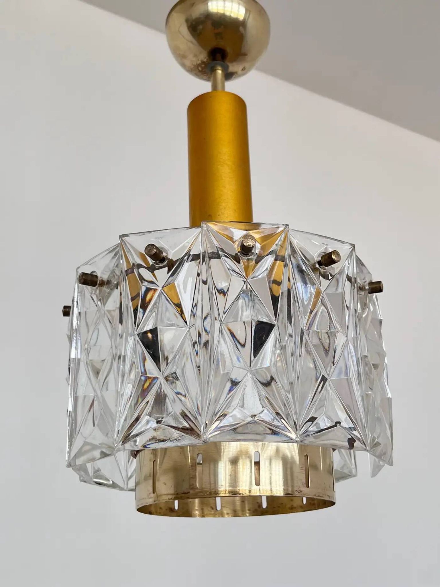 Pair of midcentury glass chandeliers/pendants by Kinkeldey, Germany, 1970s