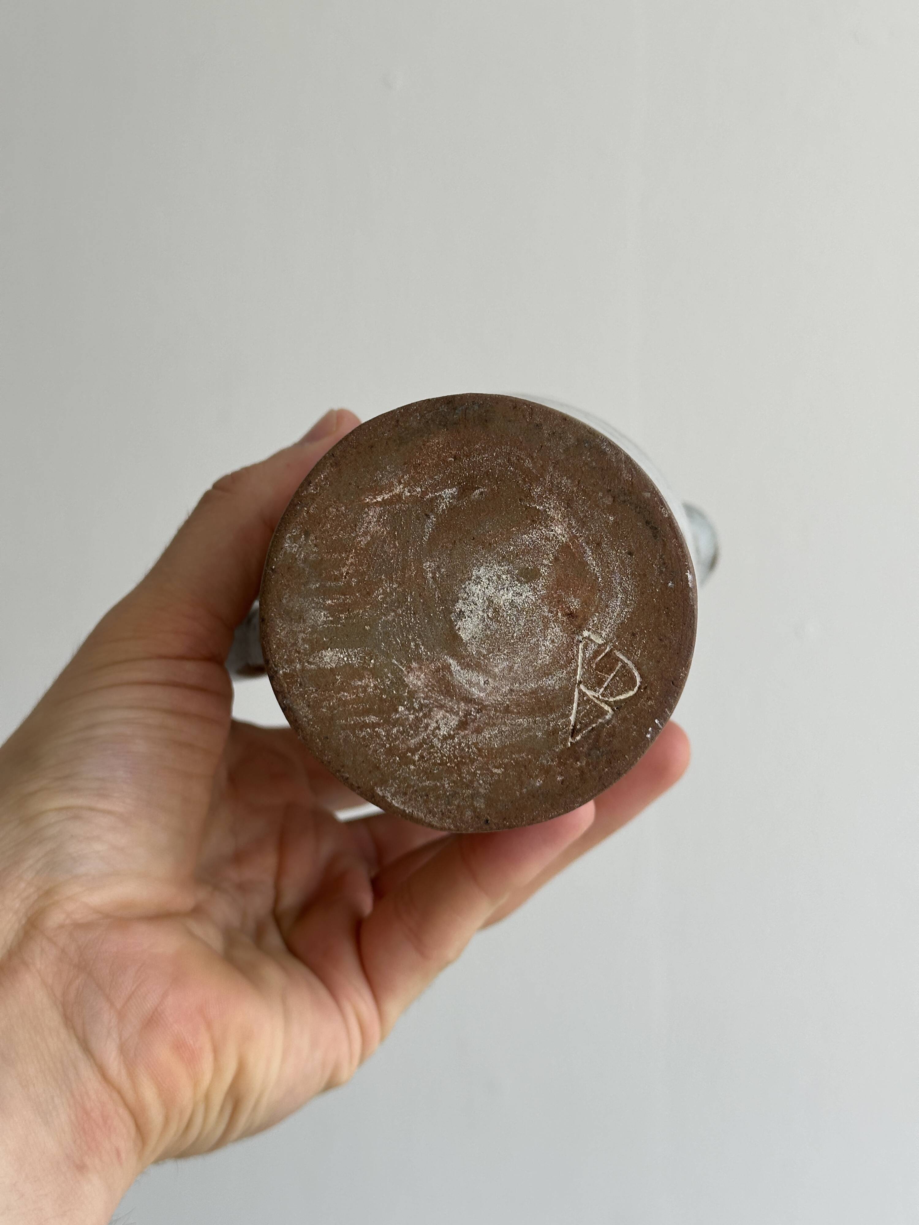 Small sanded stoneware pitcher signed Chantal and Thierry Robert