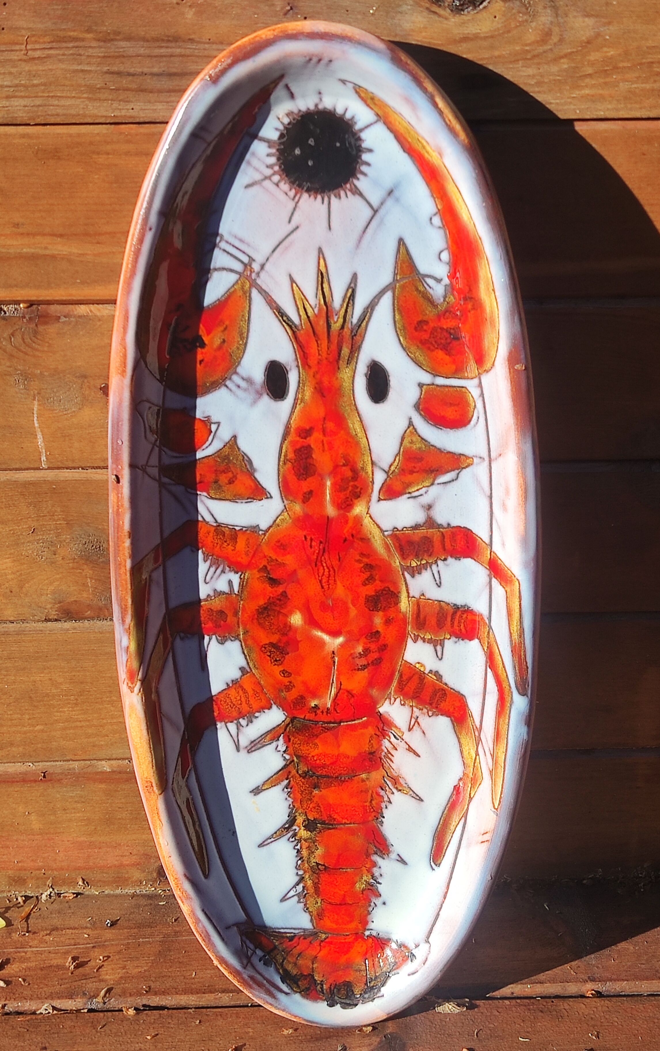 Vallauris earthenware plate signed by Kurt and Monique Brunner - lobster